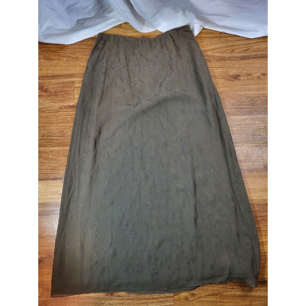 J Jill Size 14 Tall Brown Silk Embroidered Maxi Skirt